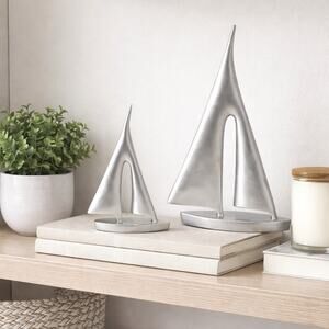 Modern Sailboat Decor Set Silver Abstract Nautical Home Decor 2pc New